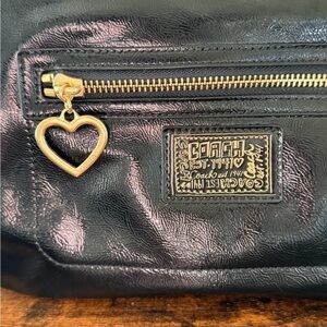 Coach Black Leather Bag with Gold Heart Charm